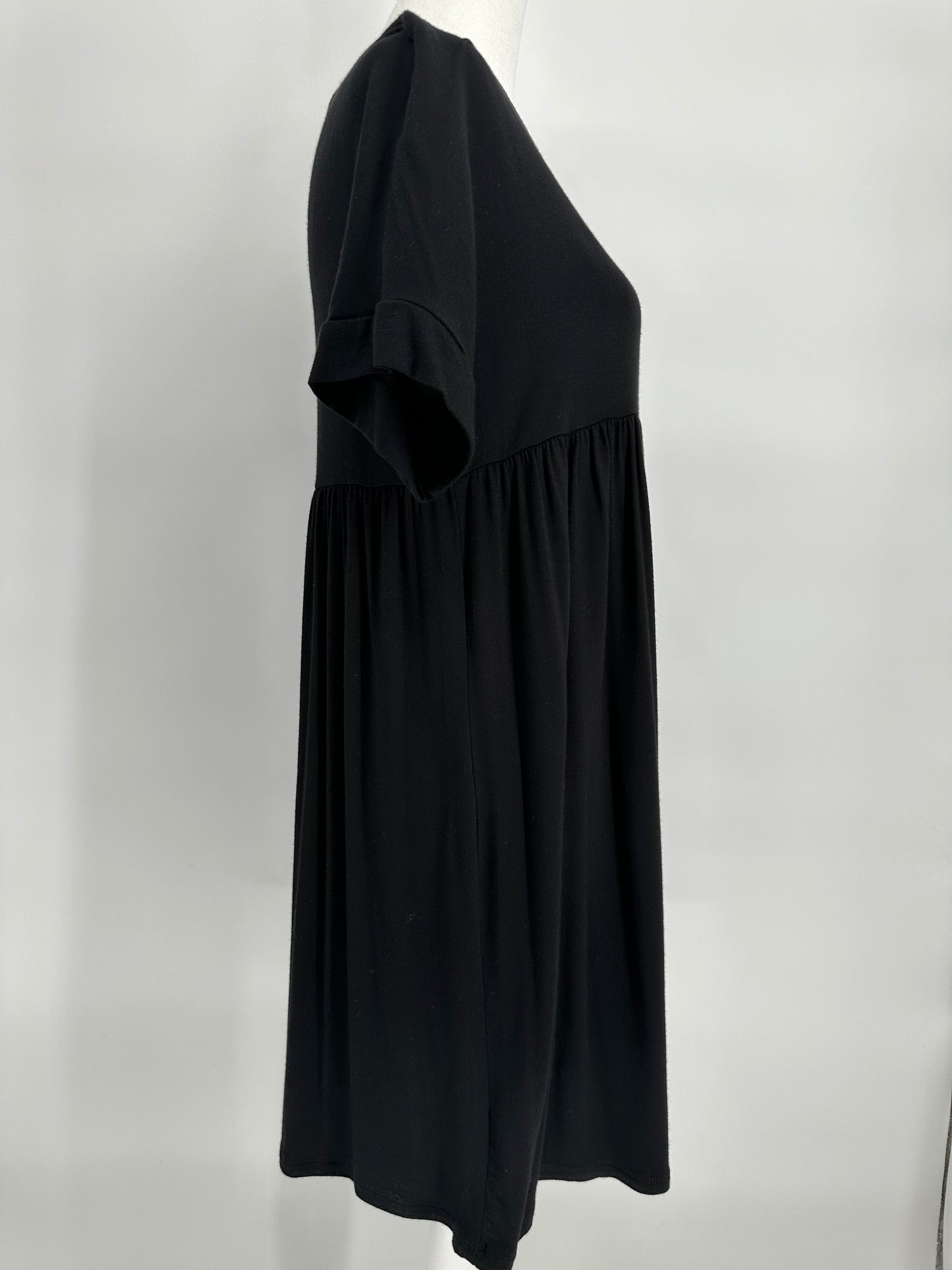 Black Empire Waist T-Shirt Dress with Short Sleeves