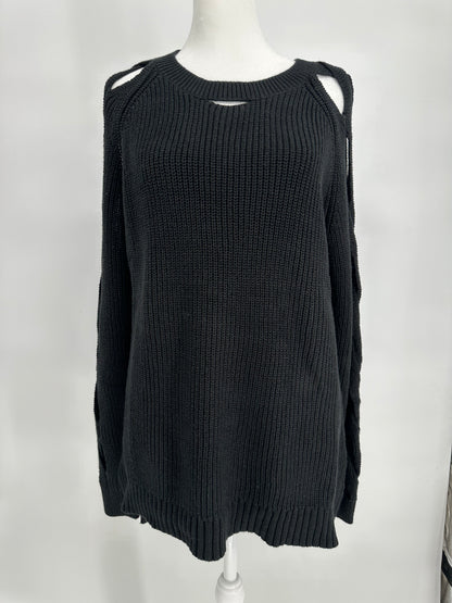 Black Sweater with Lattice Long Sleeves