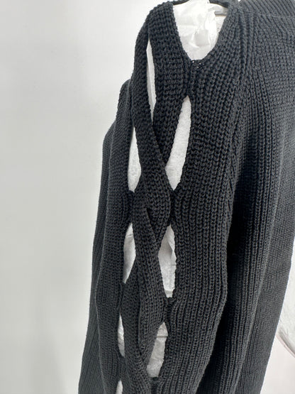 Black Sweater with Lattice Long Sleeves