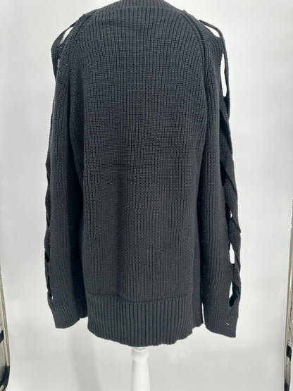 Black Sweater with Lattice Long Sleeves