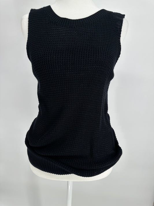 Black Sleeveless Sweater with Attractive Lattice Back
