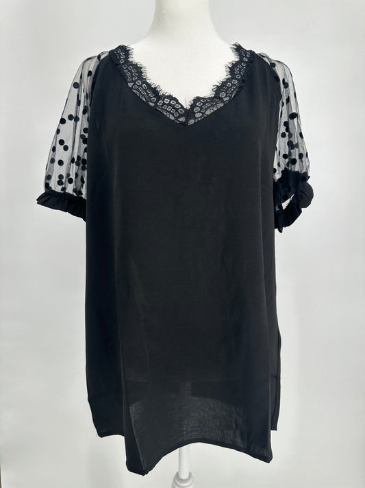 Black Sheer Sleeve Eyelash Top