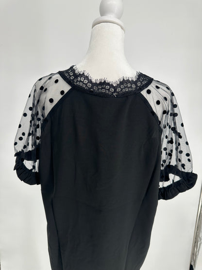 Black Sheer Sleeve Eyelash Top