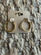 Gold hoop earrings, 1 inch, J15 style by Ivy's Gifts & Boutique, featuring shiny circular hoops on a plain background.