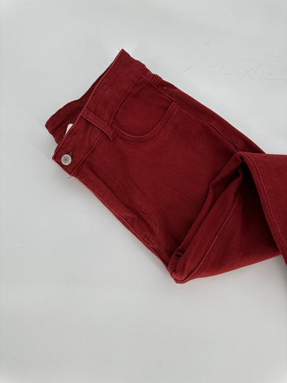 Rust Bell Bottom Jeans with frayed edge