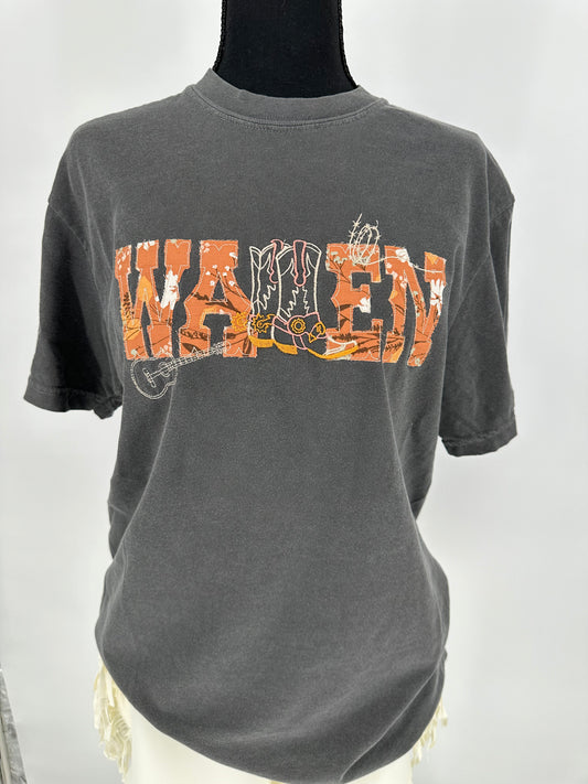 Gray Vintage wash Wallen Appliqué Tee