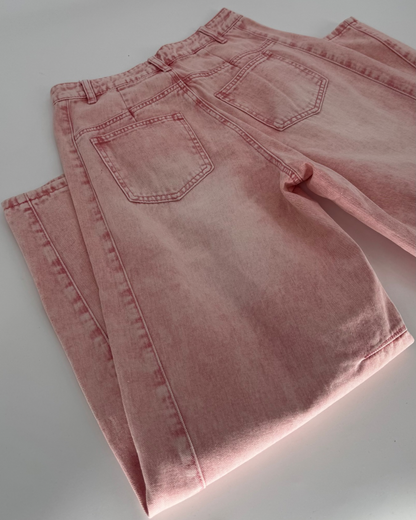 Pink Acid Wash Barrel Leg Jeans - Ivy's Gifts & Boutique