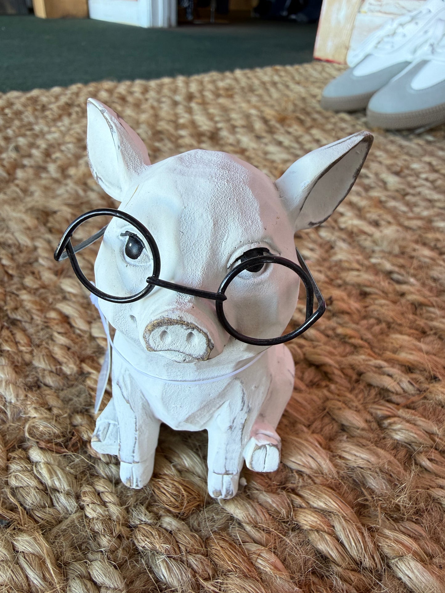 A83 White Little Pig with Glasses - Ivy's Gifts & Boutique
