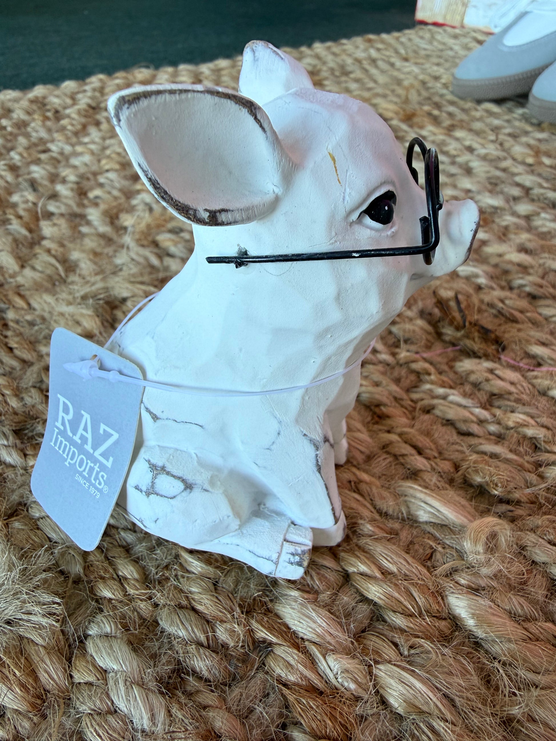 A83 White Little Pig with Glasses - Ivy's Gifts & Boutique