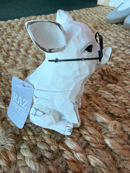 A83 White Little Pig with Glasses - Ivy's Gifts & Boutique