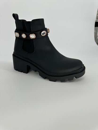 Ankle boot with removable jeweled ankle strap