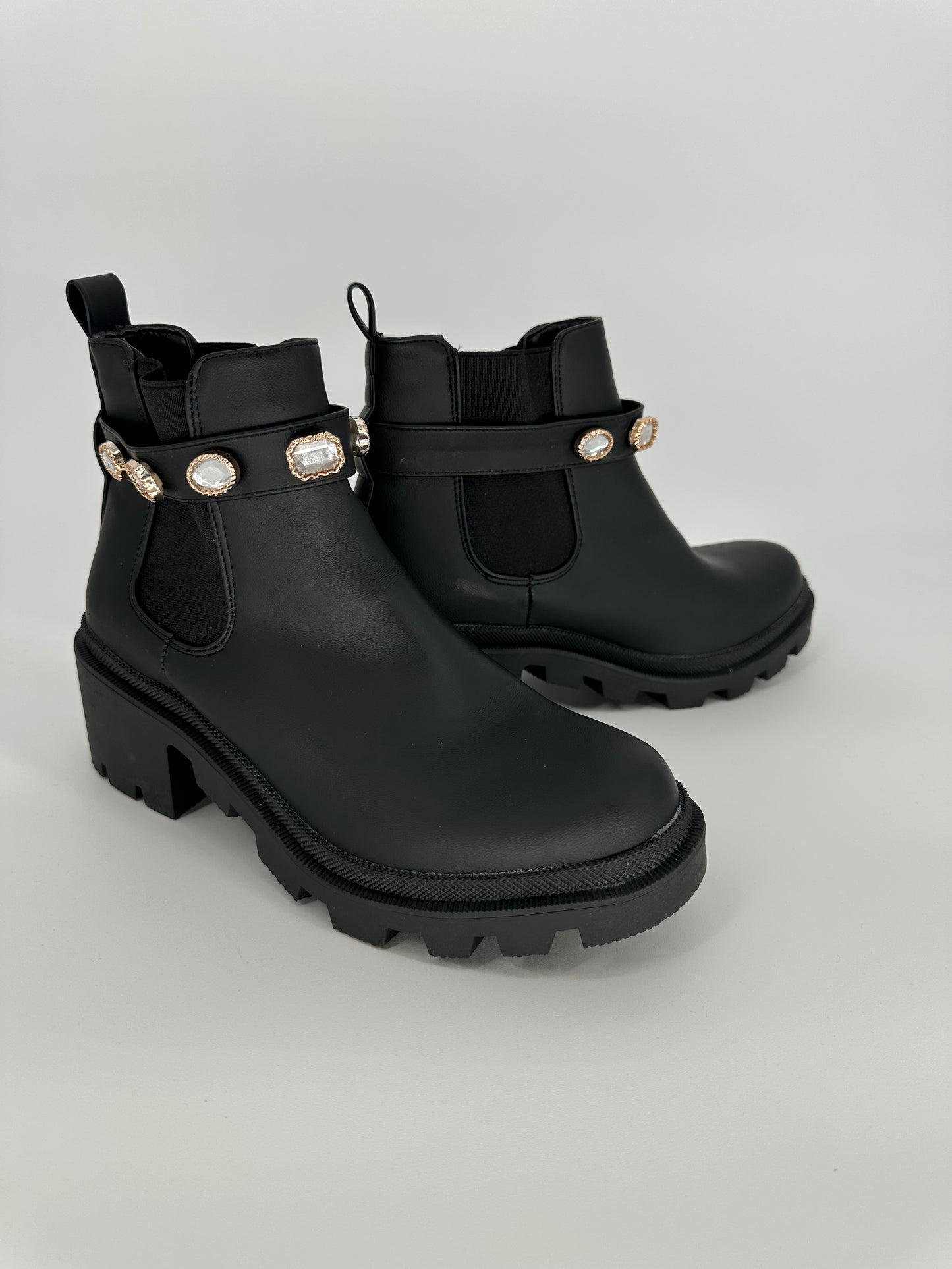 Ankle boot with removable jeweled ankle strap