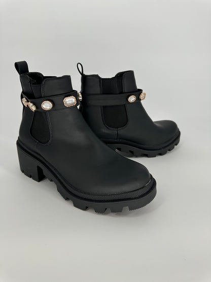Ankle boot with removable jeweled ankle strap