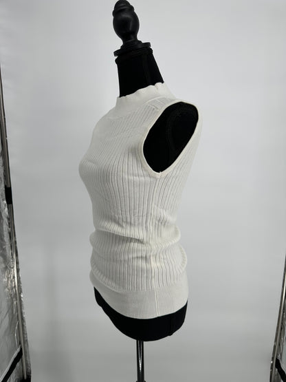 White Turtleneck Sleeveless Sweater