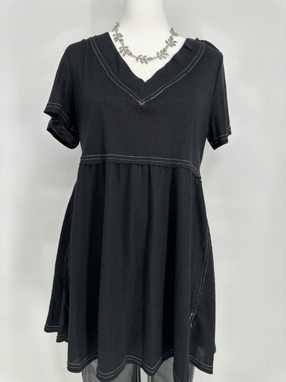 Umgee Black Tunic with  Pink Top Stitch Design