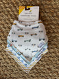 Copper Pearl bandana bibs featuring stylish, absorbent fabric for babies, with a trendy pattern and adjustable snaps.