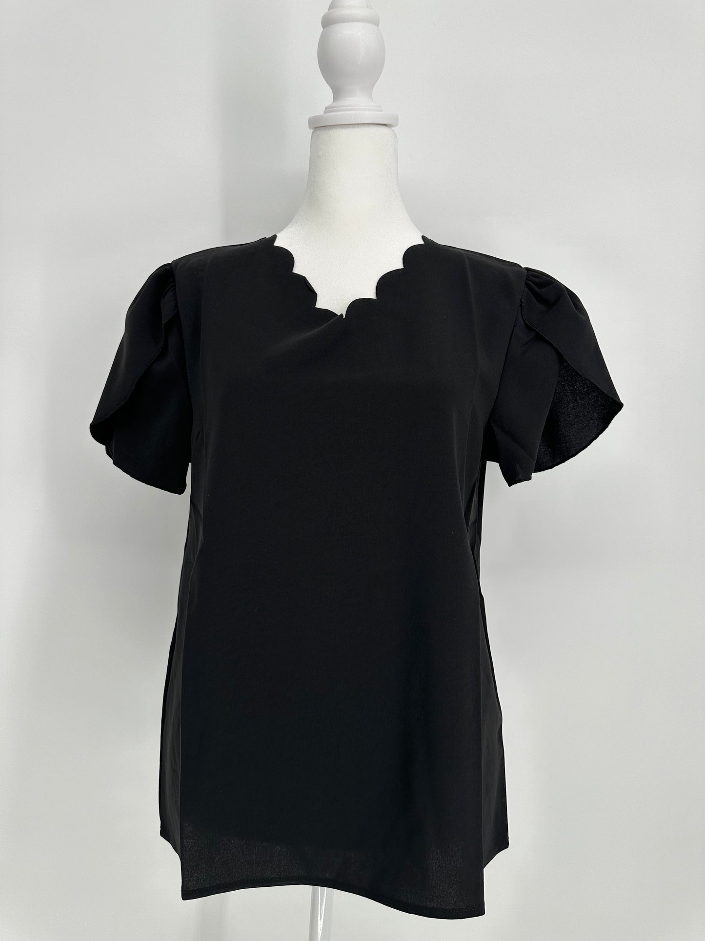 Black Scalloped Edge Blouse