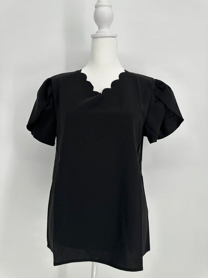 Black Scalloped Edge Blouse