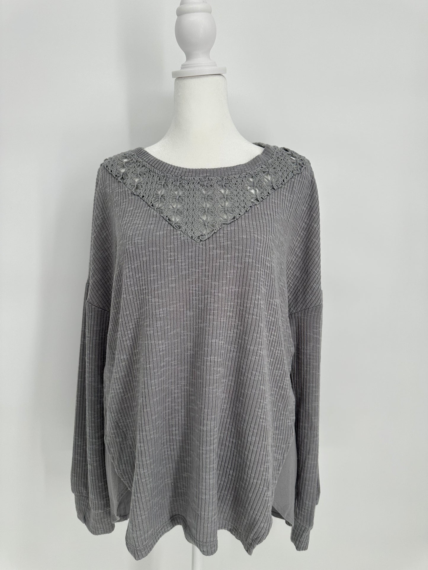 Umgee Gray Woven Neckline Top