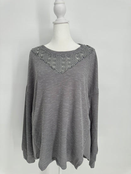 Umgee Gray Woven Neckline Top