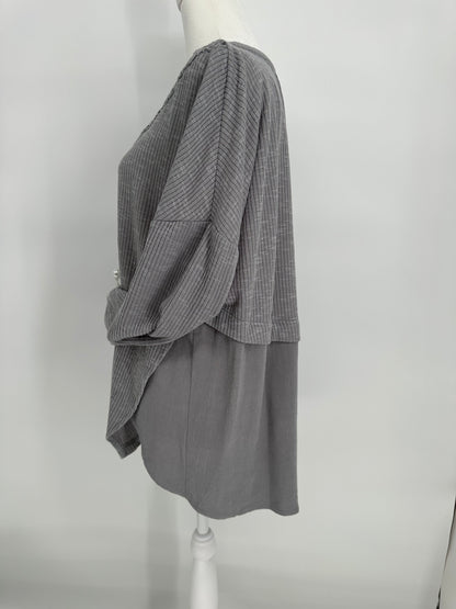 Umgee Gray Woven Neckline Top